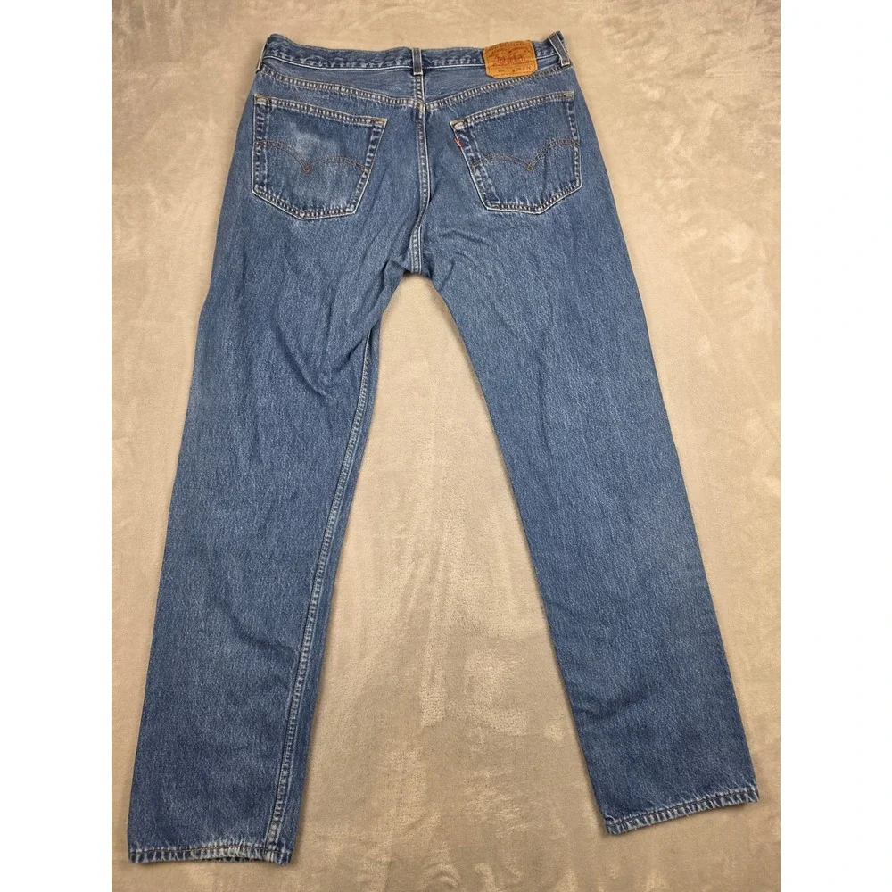 Vintage Levi's 501 Jeans Men 38x34 Fit 36x34 Blue Distressed Button Fly USA Made